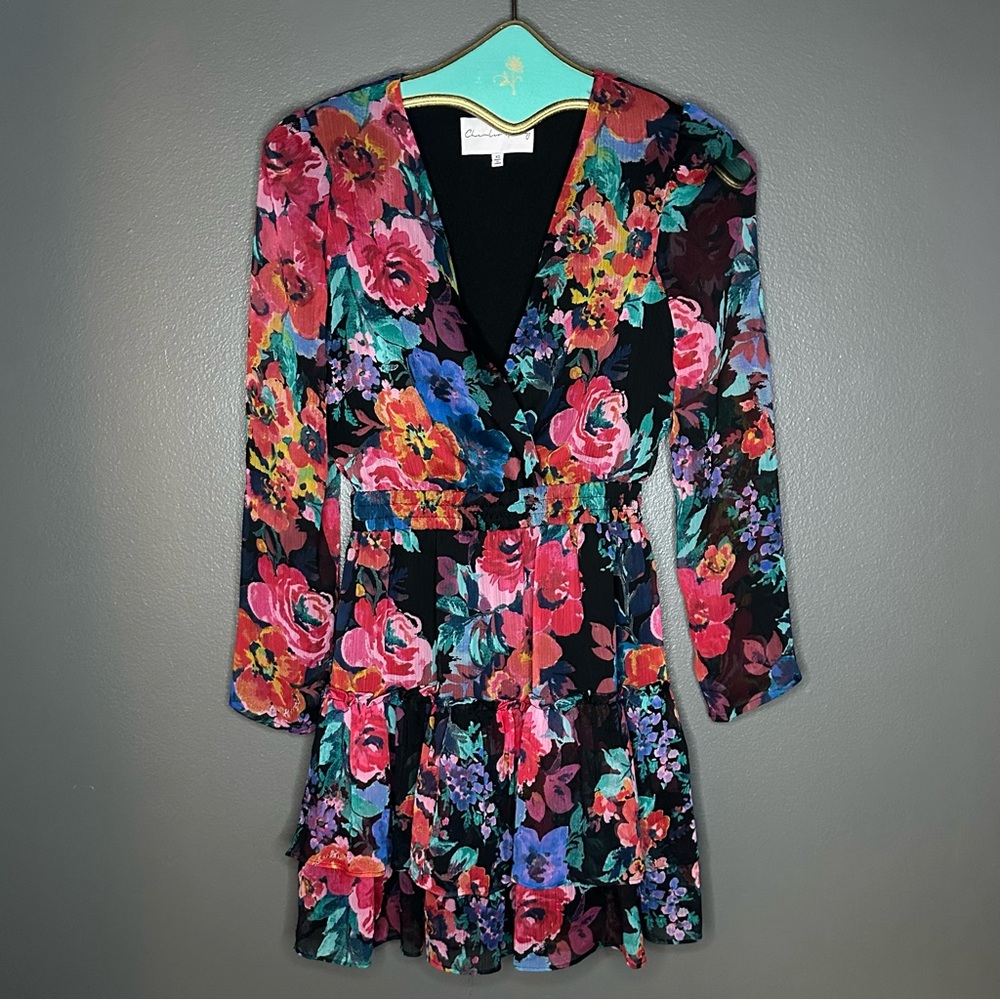 Charles Henry Multicolor Floral Long Sleeve Dress